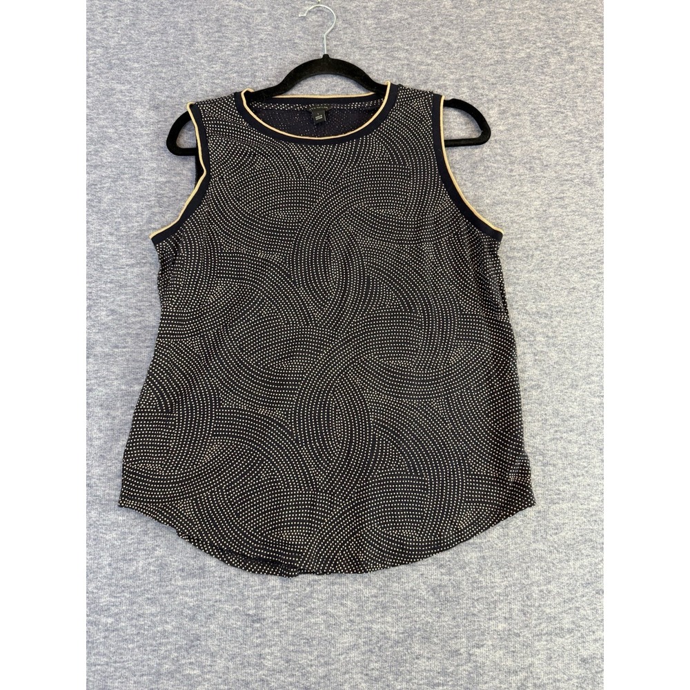 Ann Taylor LOFT Black Beige Polka Dot Linen Sleeveless Top Women's Size Large‎